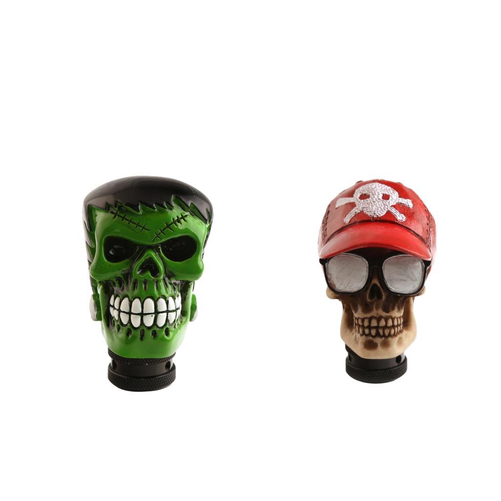2 Pcs Universal Car Manual Gear Stick Shift Lever Skull Head Shifter Knob