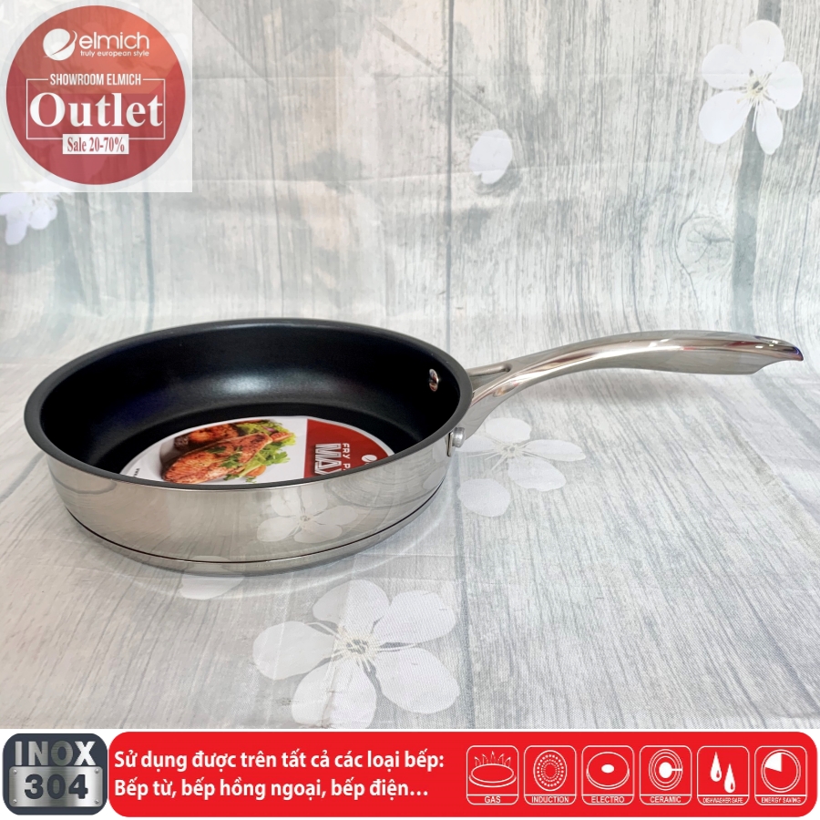Chảo Chống Dính Inox 304 3 lớp Đáy Từ Chống Dính ELMICH MaxA 3760 16cm/3761 20cm/3762 24cm/3763 26cm