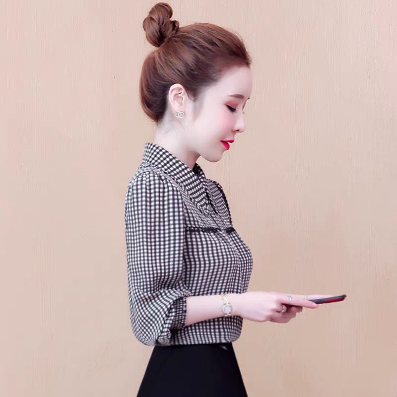 Áo sơ mi nữ caro tay phồng