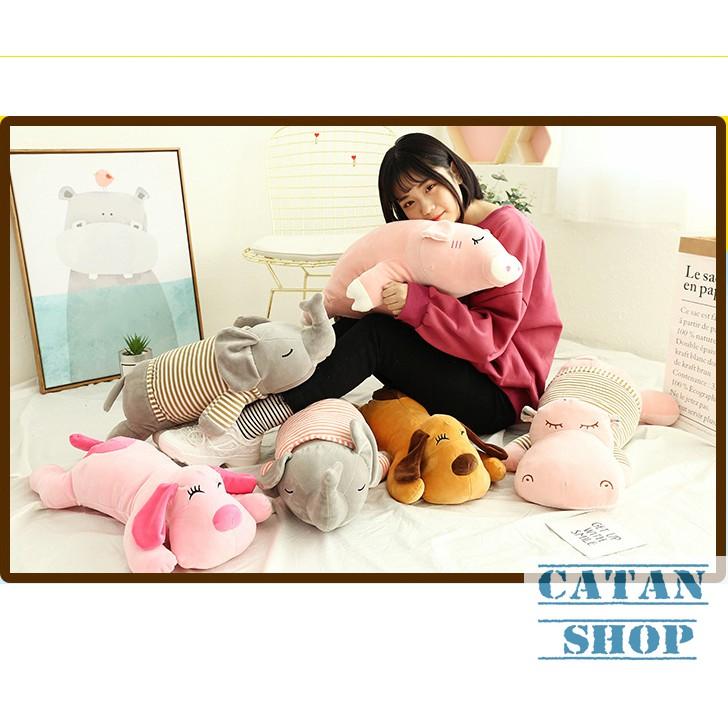 Gối mền 3in1 Voi, Hà mã 70cm, chăn gối văn phòng, gấu kèm mền nỉ nhung siêu mịn