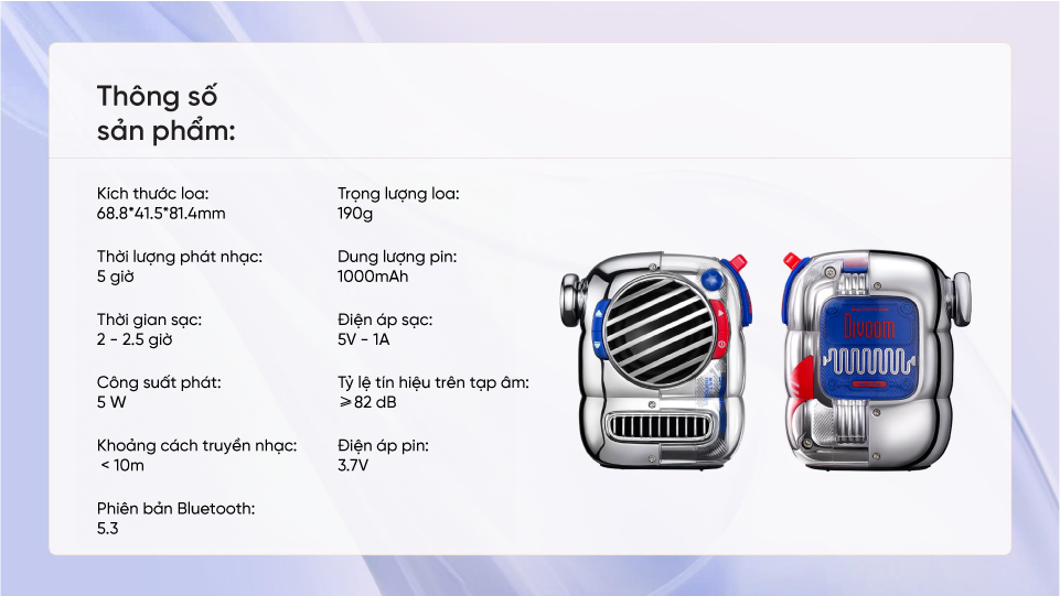 Loa Bluetooth Divoom Spark-Pop công suất 5W, thiết kế ấn tượng dung lượng pin 1000mAh - Hàng chính hãng