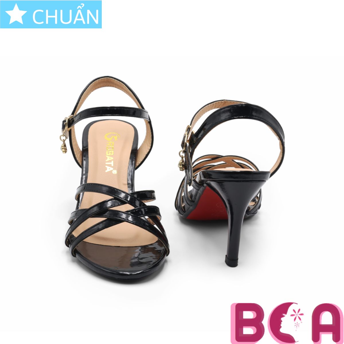 Giày cao gót nữ màu đen 7p RO543 ROSATA tại BCASHOP gót nhọn, hở mũi, kiểu dáng sandal tôn dáng và thời trang