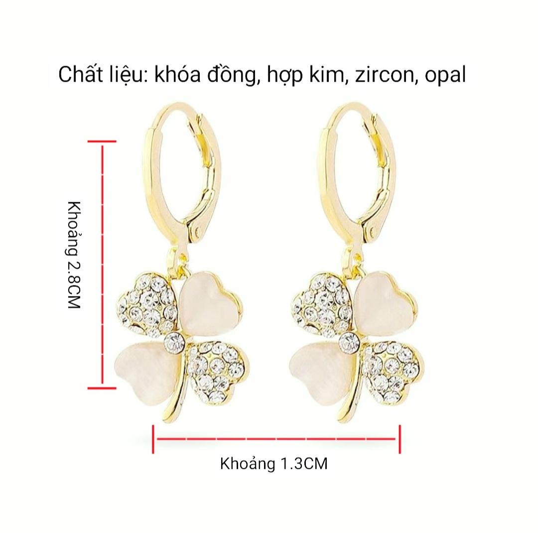 Khuyên tai cỏ ba lá opal đá