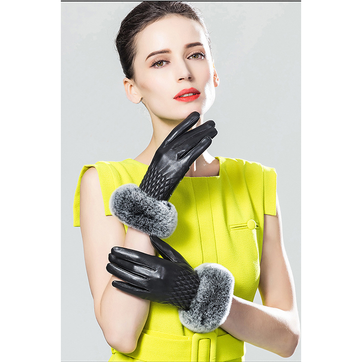 Găng tay nữ da cừu cao cấp BHY5422 Bao tay nữ. Lót lông siêu ấm, cản gió, giữ nhiệt