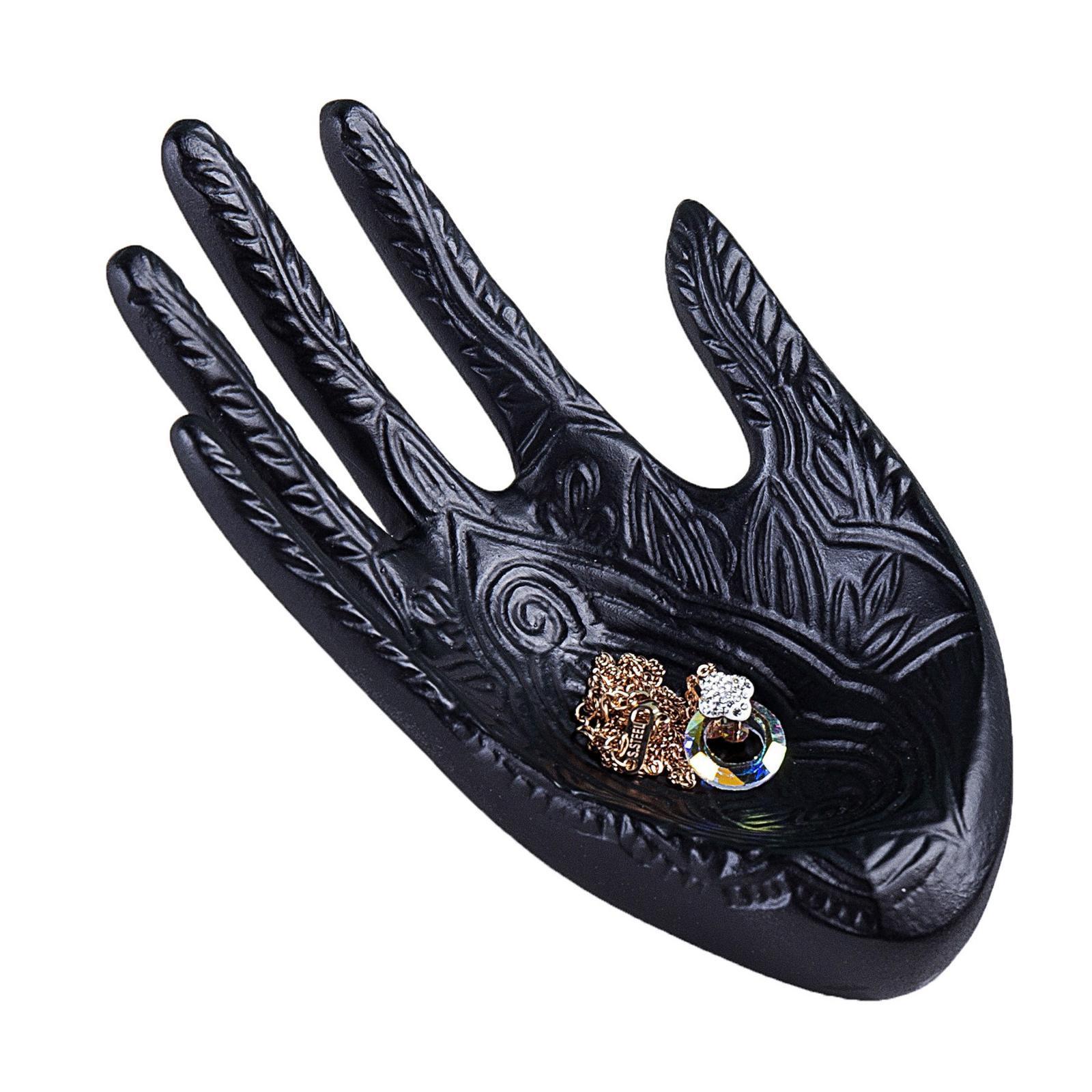 Set of 2 Resin Buddha Hands Jewelry Display Stand Trays Rack Golden Black