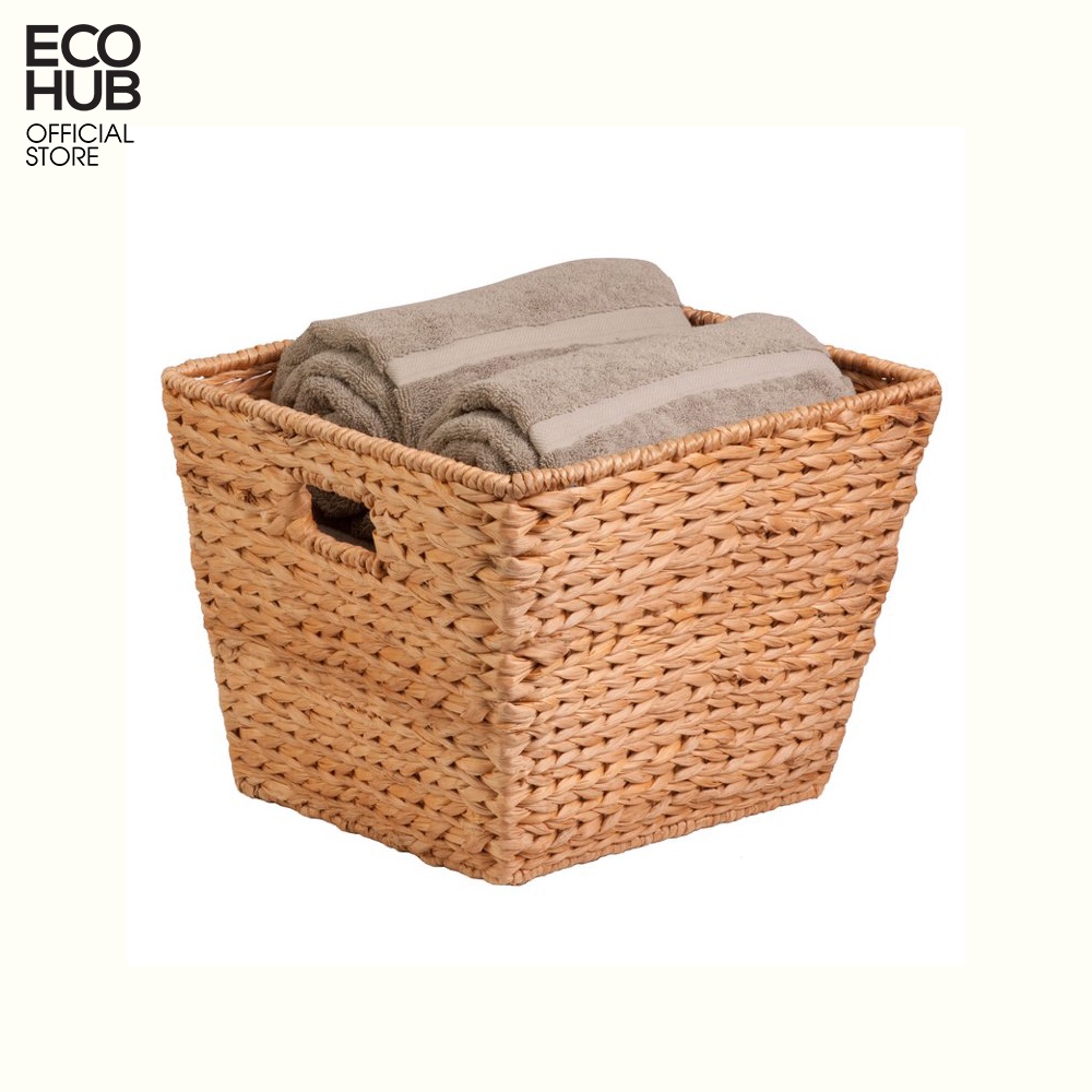 Giỏ lục bình ECOHUB hình vuông đáy vát Decor / Đựng đồ Có tay cầm (Square Hyacinth Basket With Handle)