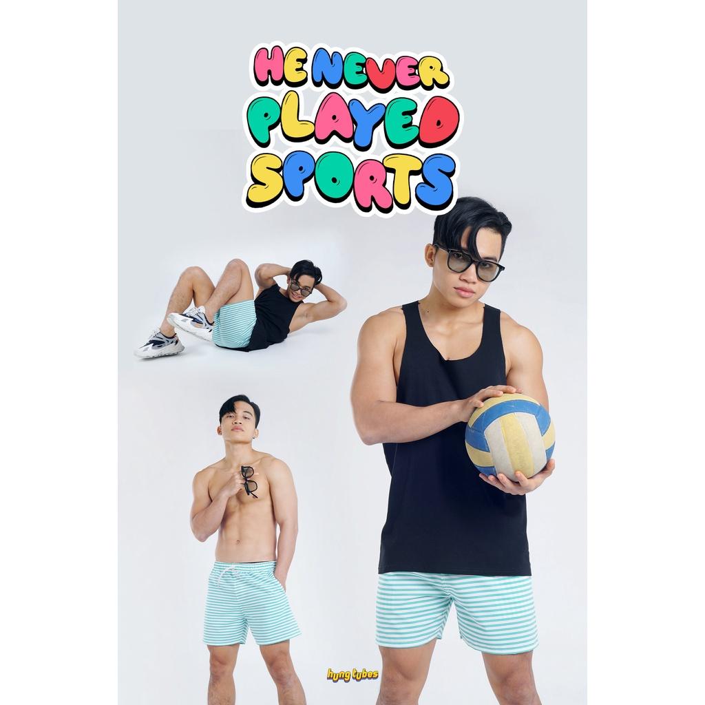 Ba lỗ đen không đường may chất cotton, Quần sọc đi biển Hungtubes
