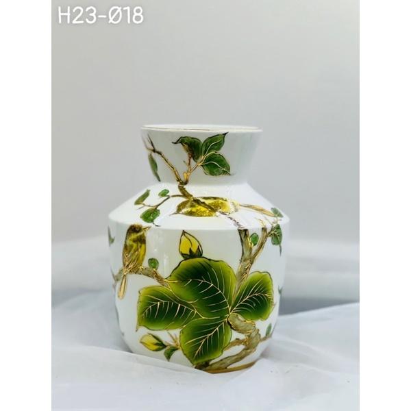 Bình cắm hoa vẽ thủ công 3D, viền vẽ vàng. Gốm sứ Bát Tràng cao cấp.