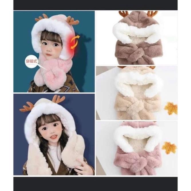 Mũ Lót Lông Sừng Hươu Kèm Khăn Cổ Cho Bé - Siêu Ấm, SIêu Cute, Siêu Mềm Mại Dày Dặn