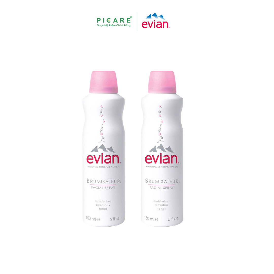 Combo 2 Xịt khoáng Evian Cấp Ẩm Và Làm Dịu Da Spray Brumisateur Natural Mineral Water 150ml