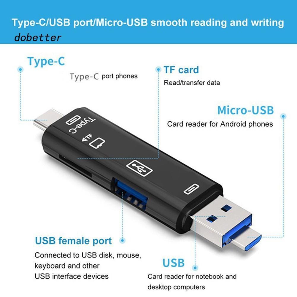 Đầu Đọc Thẻ Nhớ 5 Trong 1 Usb 3.0 Type-C Micro Otg Tf