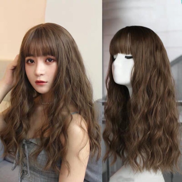 Tóc giả nguyên đầu có rãnh da đầu, tóc giả nữ nguyên đầu, tóc giả nữ - Tóc giả bộ xoăn sóng, tóc giả dài, tóc giả xoăn, tóc giả xù mì, tóc giả cho người trung niên
