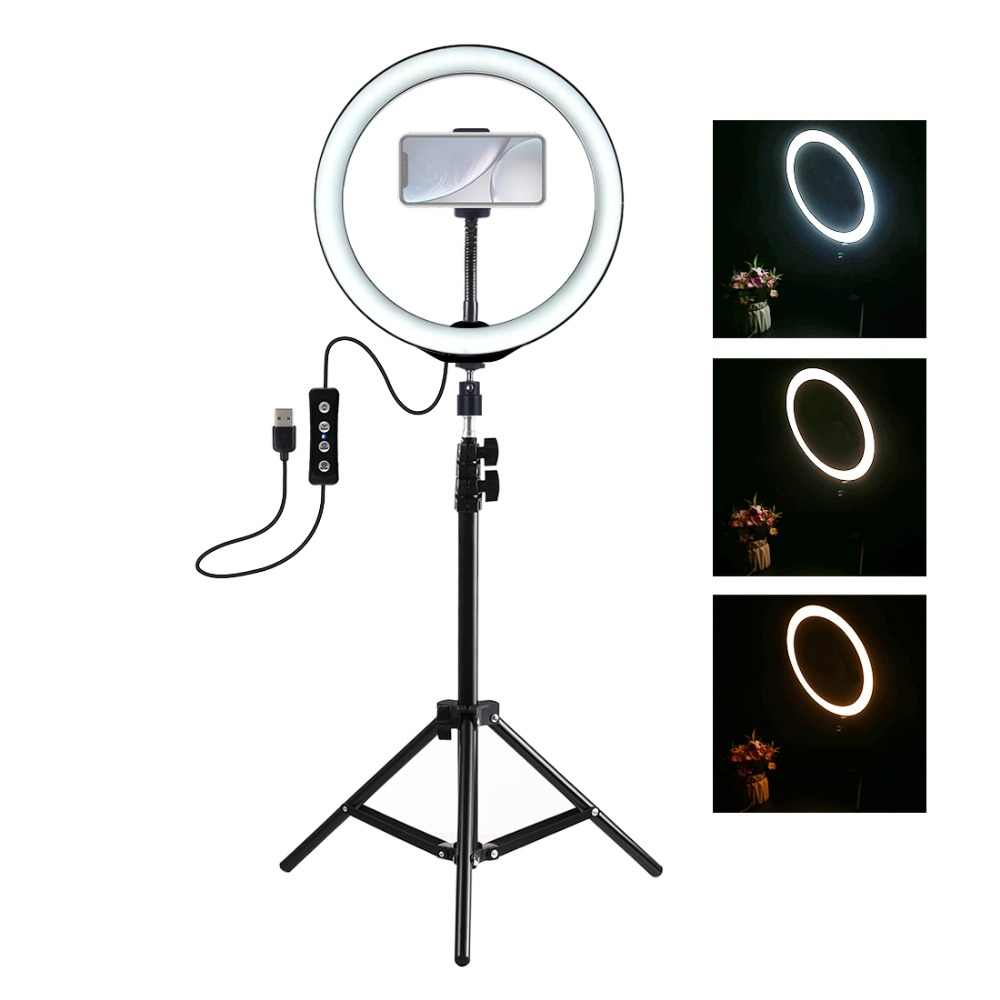 Bộ Đèn Led Livestream Size 26cm (Kèm Cả chân 2M &amp; kẹp điện thoại)