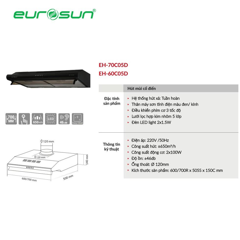 Máy Hút Mùi Cổ Điển EUROSUN EH-60C05D | EH-70C05D, Hàng Chính Hãng