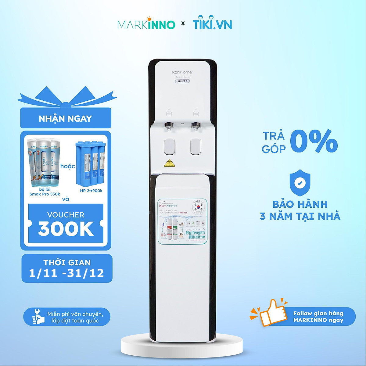 Máy lọc và làm nóng lạnh nước KORIHOME WPK-928 hệ thống 7 lõi vô trùng công nghệ eco tiết kiệm điện hàng chính hãng