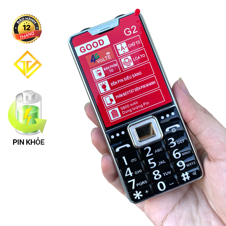 Điện thoại Good G2 2 sim 2 sóng , Màn 2.4inch , Pin trâu 5800mah , Đèn pin siêu sáng - Mới nguyên seal