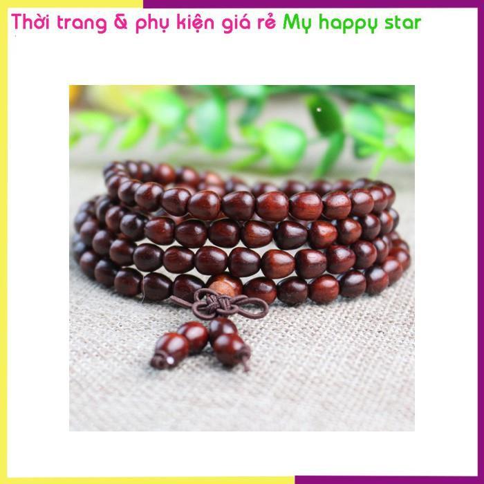 Vòng gỗ 108 hạt đàn hương đỏ hạt hình giọt nước