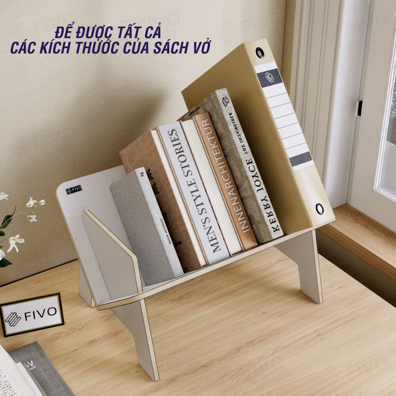 Kệ Sách Gỗ Để Bàn Làm Việc FB29 FIVO, Lắp Ráp Dễ Dàng Không Cần Phụ Kiện, Thiết Kế Hình Chữ V Tiết Kiệm Không Gian