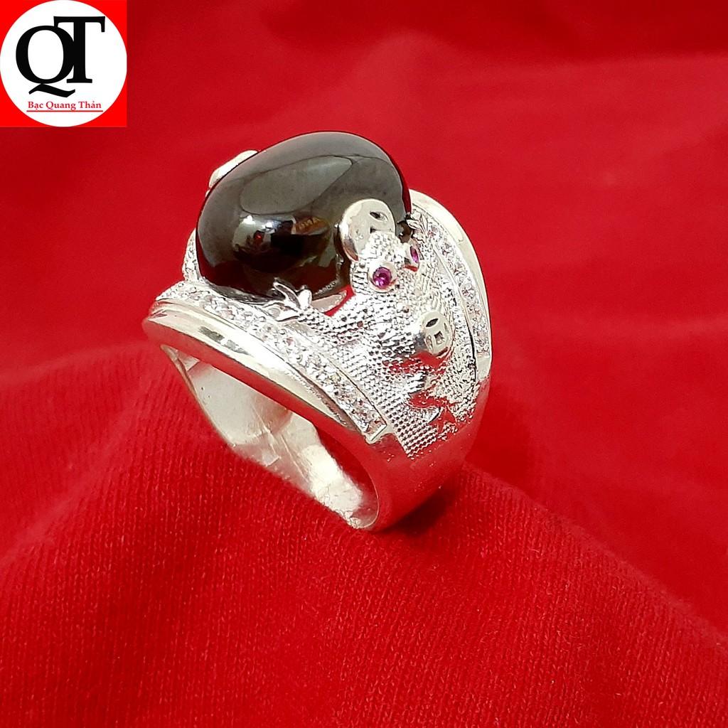 Nhẫn nam Cóc chất liệu bạc ta gắn đá ovan trang sức Bạc Quang Thản - QTNA13 (BẠC)