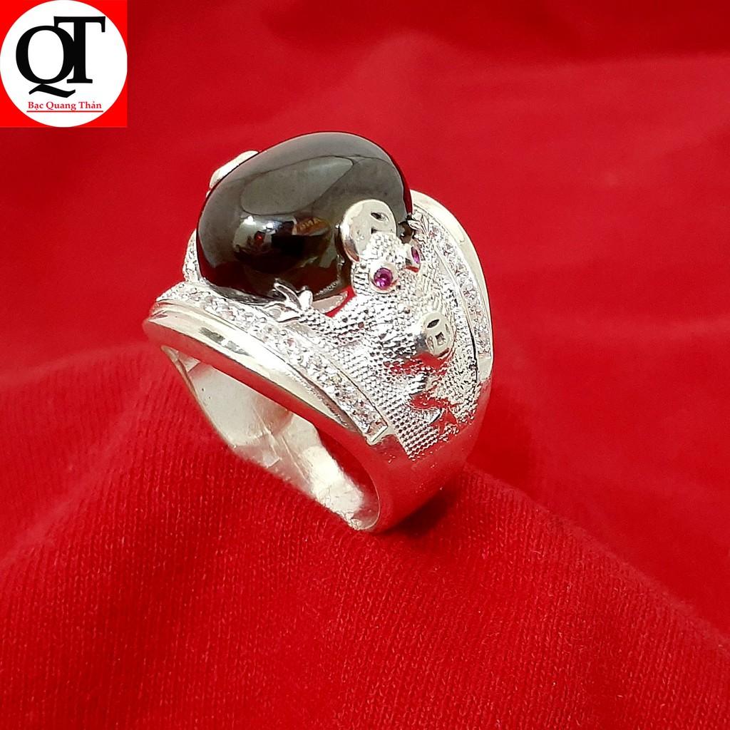 Nhẫn nam Cóc chất liệu bạc ta gắn đá ovan trang sức Bạc Quang Thản - QTNA13