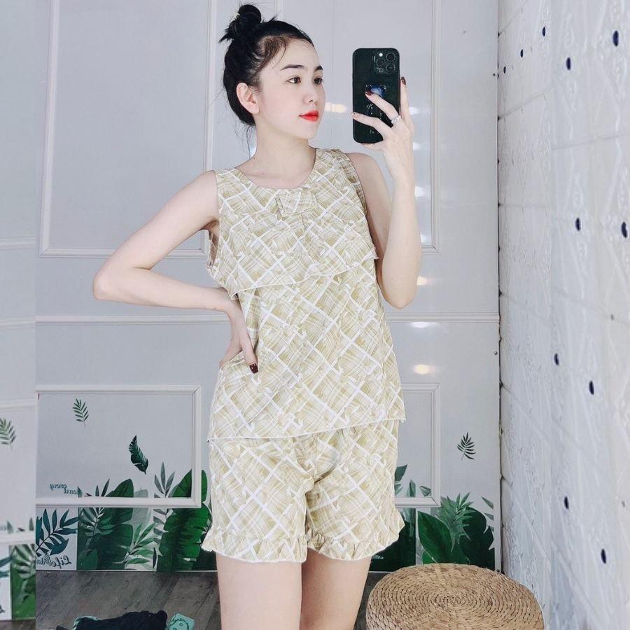 Đồ bộ pijama nữ 100D bộ ngủ mặc nhà 2 dây pyjama lụa tay bèo sexy quần đùi cute dễ thương cao cấp ESHOP PM03