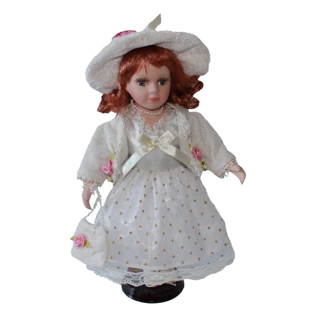 30cm Victorian Porcelain Girl Doll with Princess Dress Coat Suit Home Display Decor