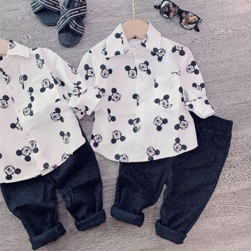BÁN SỈ SET ÁO TRẮNG MICKEY DÀI TAY BÉ TRAI
