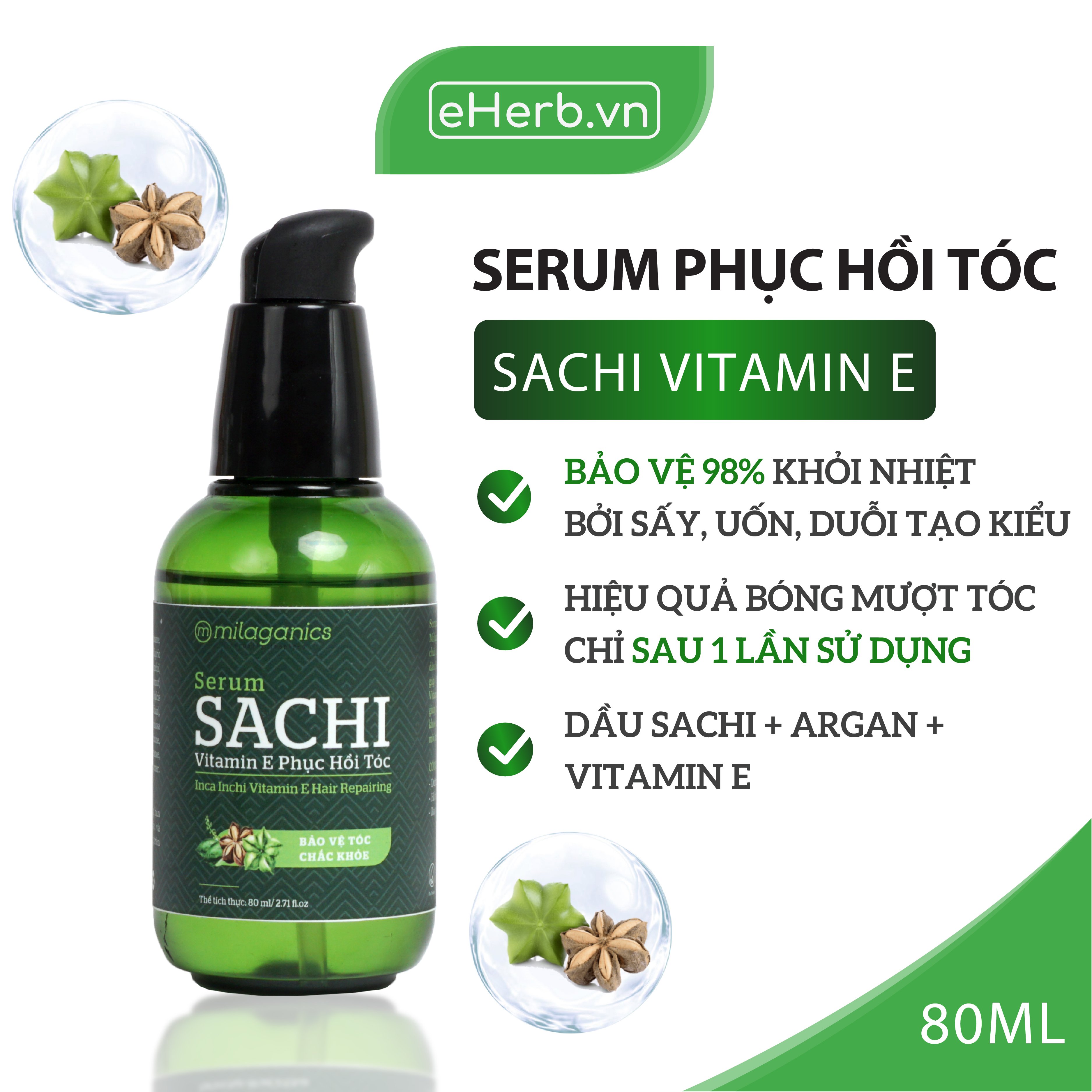 Serum Dưỡng Tóc Milaganics Sachi &amp; Argan, Hàm Lượng Cao Omega và Vitamin E, Hỗ Trợ Phục Hồi Tóc Xơ Rối, Chẻ Ngọn, Bảo Vệ Tóc Khi Uốn, Ép, Sấy, Nhuộm (80ml/Chai)