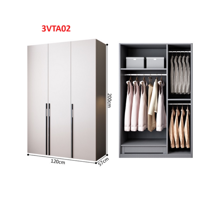 Tủ quần áo thiết kệ hiện đại - Tủ quần áo gỗ MDF 3ATA02A