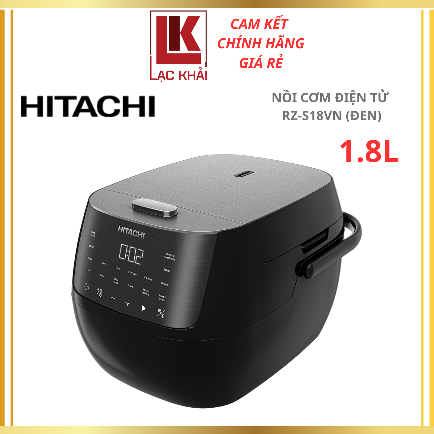 Nồi cơm điện tử Hitachi RZ-S18VN, dung tích 1.8L, màu đen, 16 chế độ nấu - Hàng chính hãng