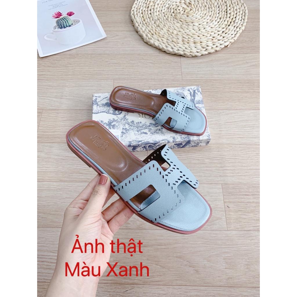 Dép lê nữ da sần đế bệt quai chữ H