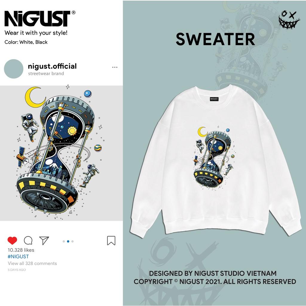 Áo sweater nam nữ local brand NIGUST Hourglass N111 chất liệu nỉ da cá form rộng màu đen trắng Fullbox