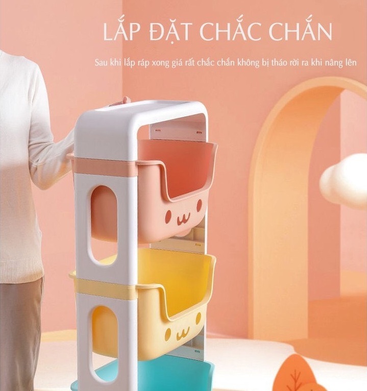 Kệ VINA 3 - 4 tầng đa năng đựng đồ chơi cho bé, đồ bỉm sữa, đồ dùng trẻ em có bánh xe tiện nghi - giao màu ngẫu nhiên