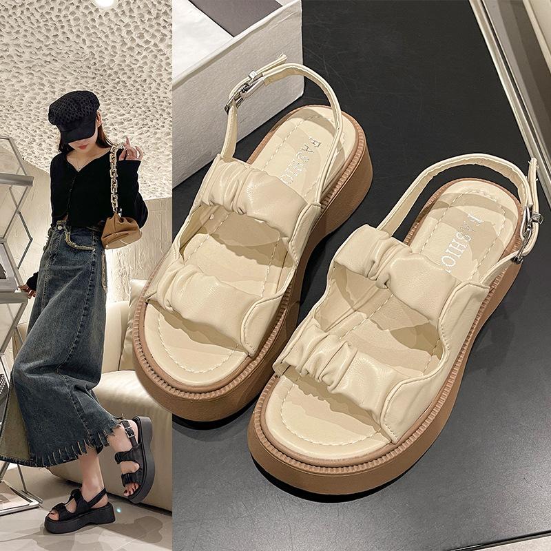 Giày Sandal Đế Dày Hở Ngón Quai Nhún Bèo Phong Cách Hàn Quốc Thời Trang Mùa Hè 2023