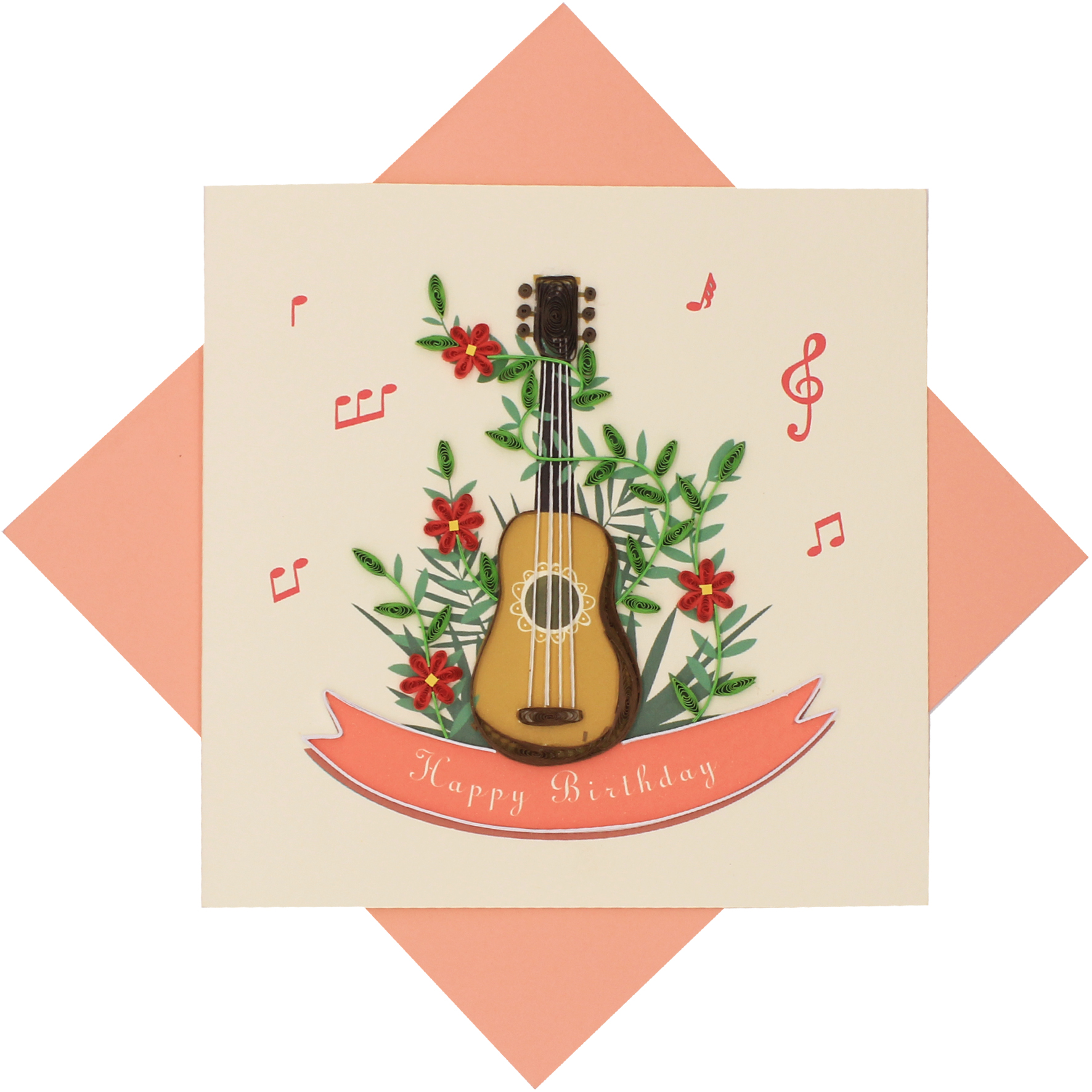 Thiệp Handmade - Thiệp Cây đàn guitar nghệ thuật giấy xoắn (Quilling Card) - Tặng Kèm Khung Giấy Để Bàn - Thiệp chúc mừng sinh nhật, kỷ niệm, tình yêu, cảm ơn...