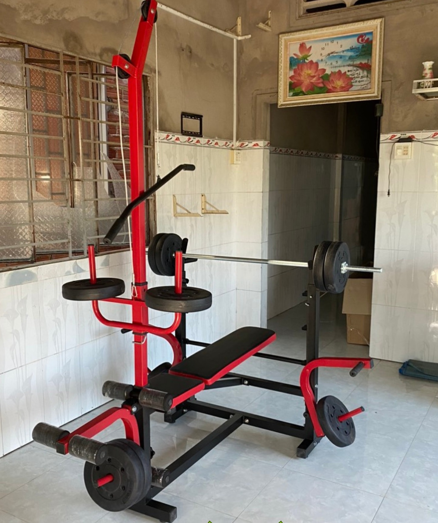 Giàn tập tạ đa năng HT750 loại lớn khung giá đỡ đòn tạ rộng 88cm, thép dày cứng cáp