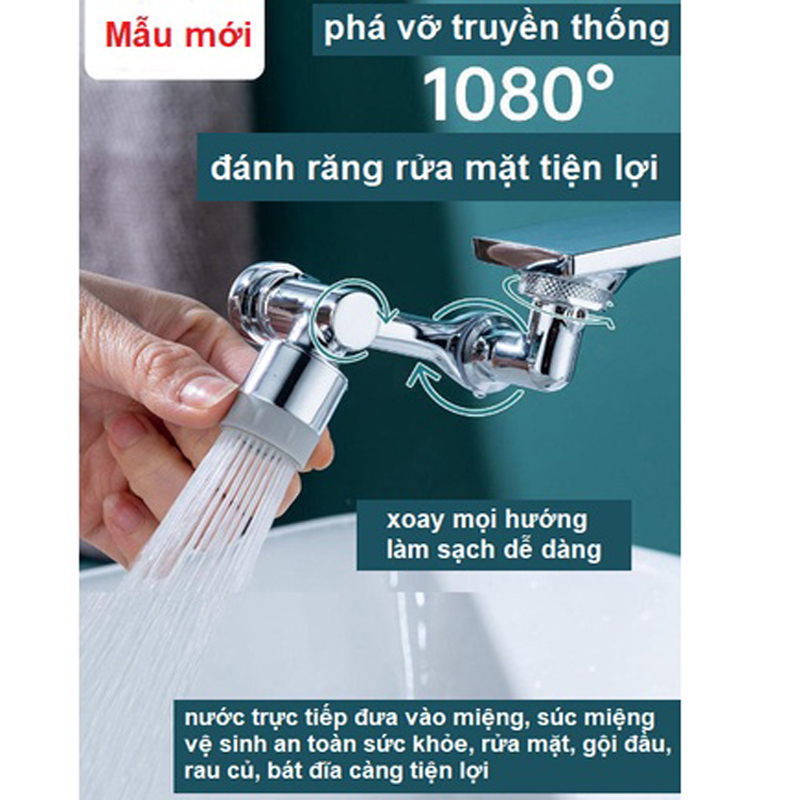 Đầu vòi nước xoay 1080 độ - Đầu vòi nước thông minh tăng áp xoay 1080 độ