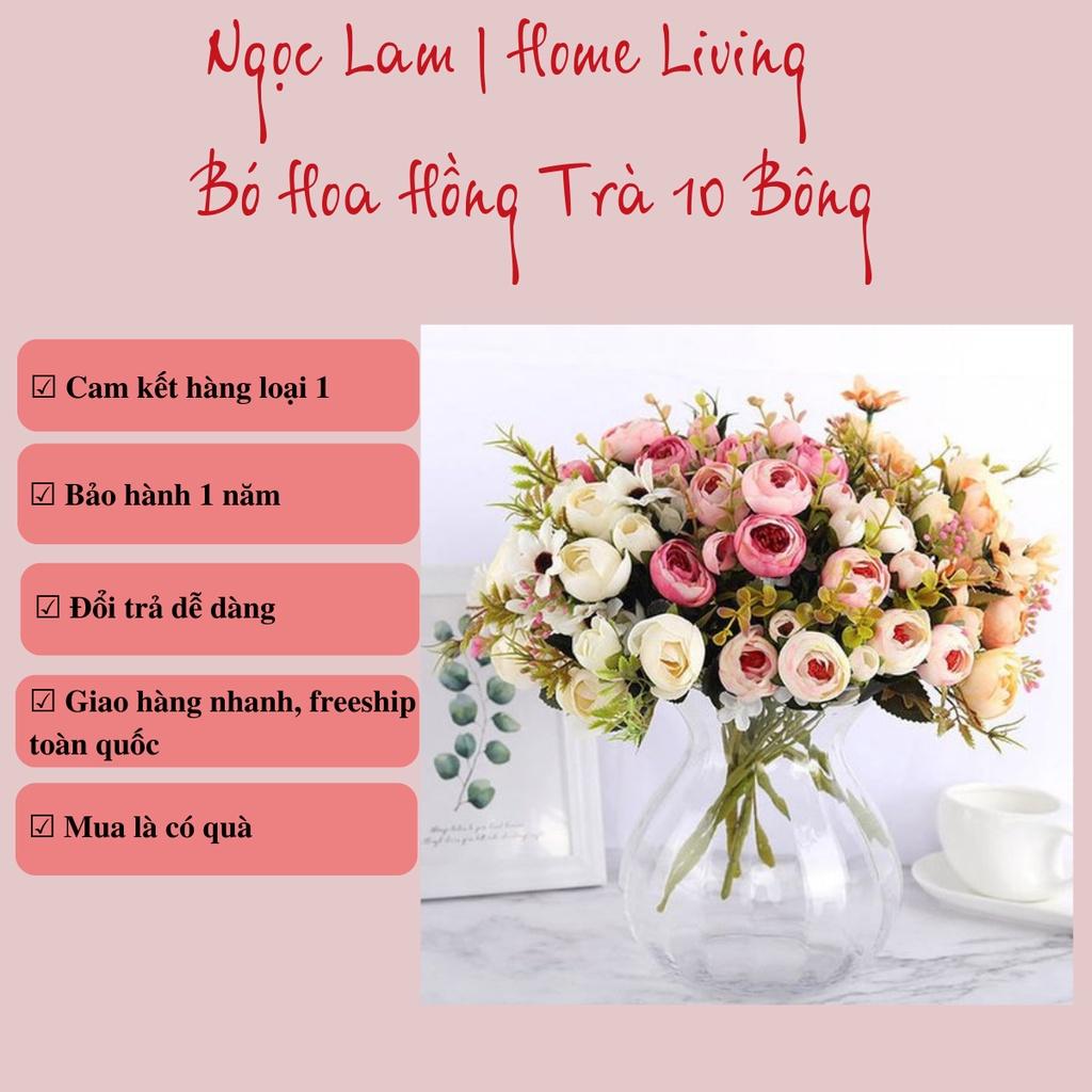 Bó hoa hồng trà 10 bông, Bó hoa hồng mẫu đơn lụa cao cấp, dùng trang trí phòng khách, phòng ngủ, bàn ăn, bàn làm việc