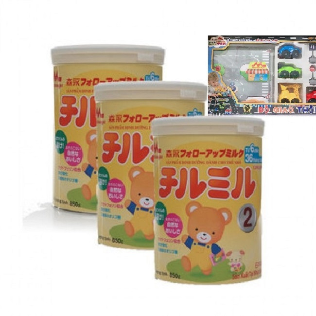 Combo 3 hộp sữa Morinaga Chilmil số 2 (850g) Tặng 1 bộ đồ chơi Giao Thông