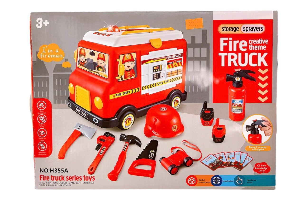 Đồ chơi xe cứu hỏa cho bé, Bộ đồ chơi nhập vai lính cứu hỏa kèm dụng cụ với hiệu ứng âm thanh, ánh sáng như thật
