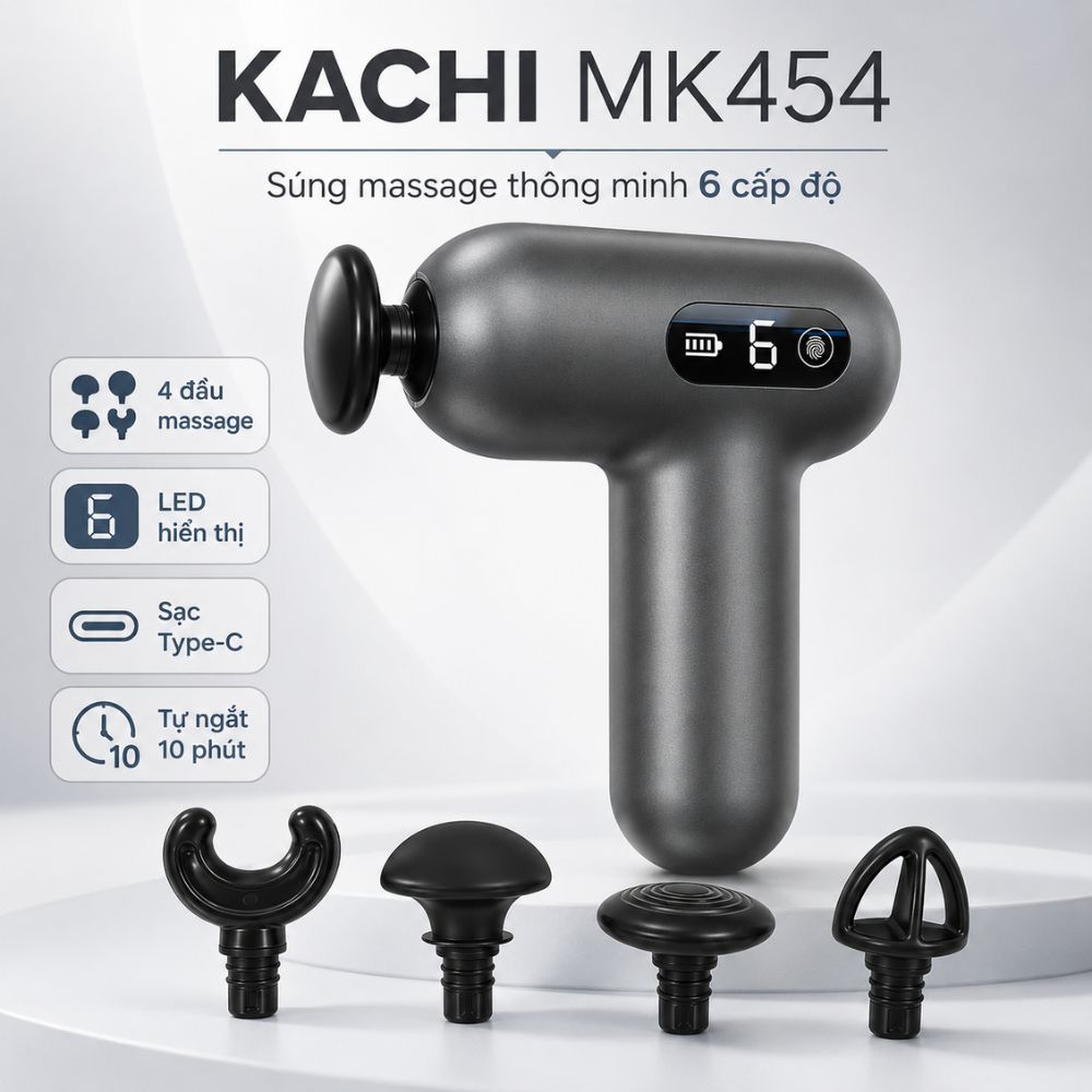 Súng Massage Cầm Tay Kachi MK454 – Giải Pháp Thư Giãn Cơ Chuyên Sâu & Thông Minh - hàng chính hãng