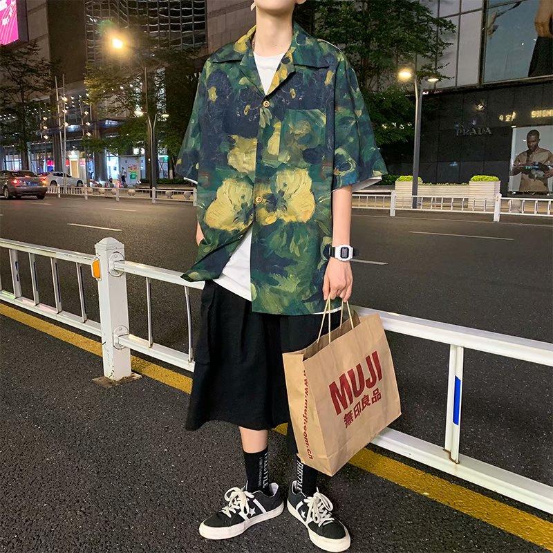 Áo sơ mi nam ngắn tay form rộng in họa tiết thời trang