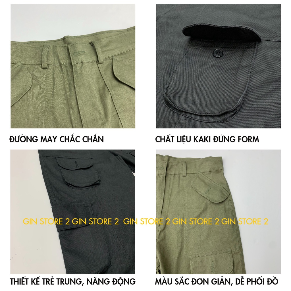 Quần kaki túi hộp nam nữ , Hiphop ống rộng xuông dài, quần cargo pants trơn thời trang unisex nam nữ - Gin store