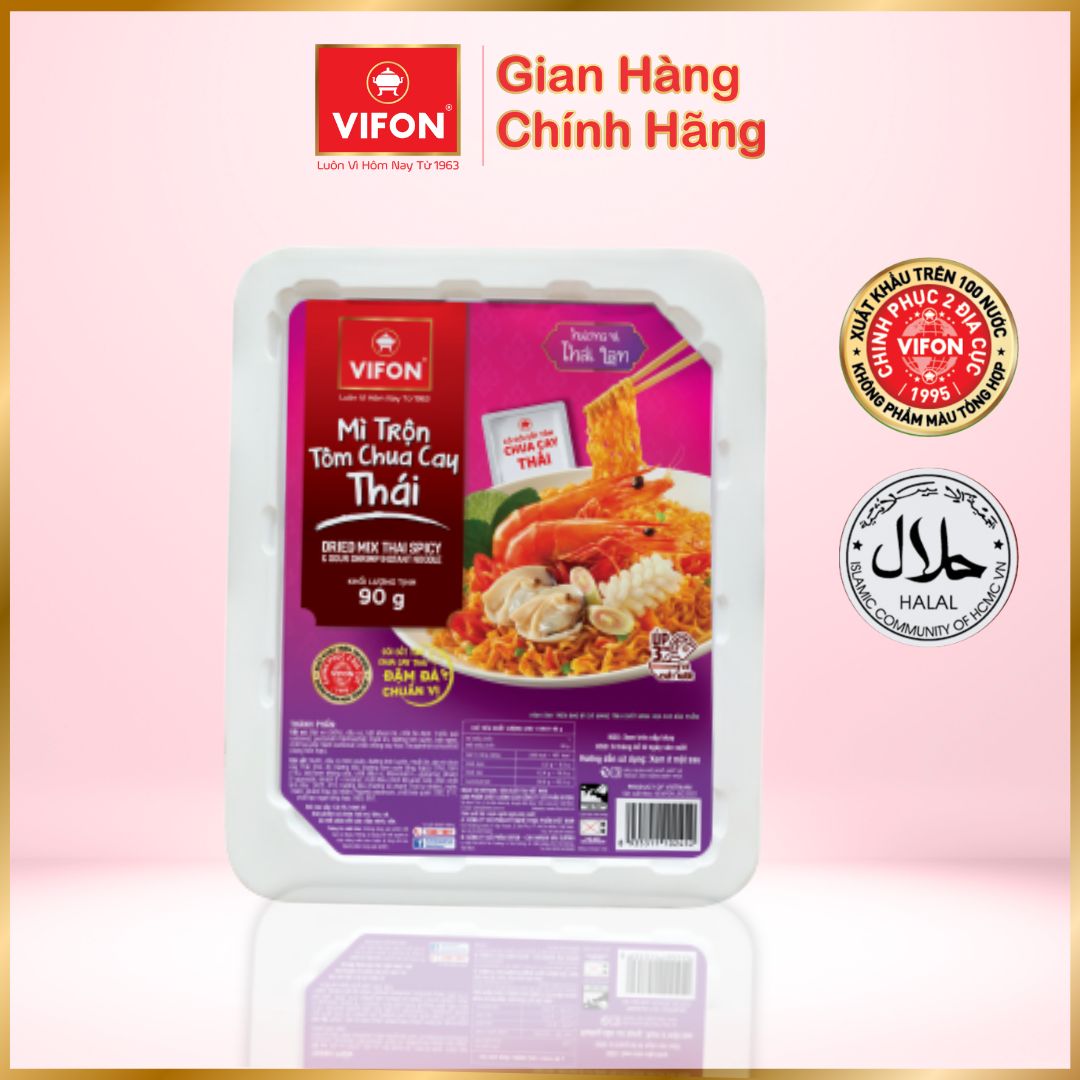 Thùng 18 Khay Mì trộn Tôm chua cay Thái/Pad Thái VIFON 90gr/ khay