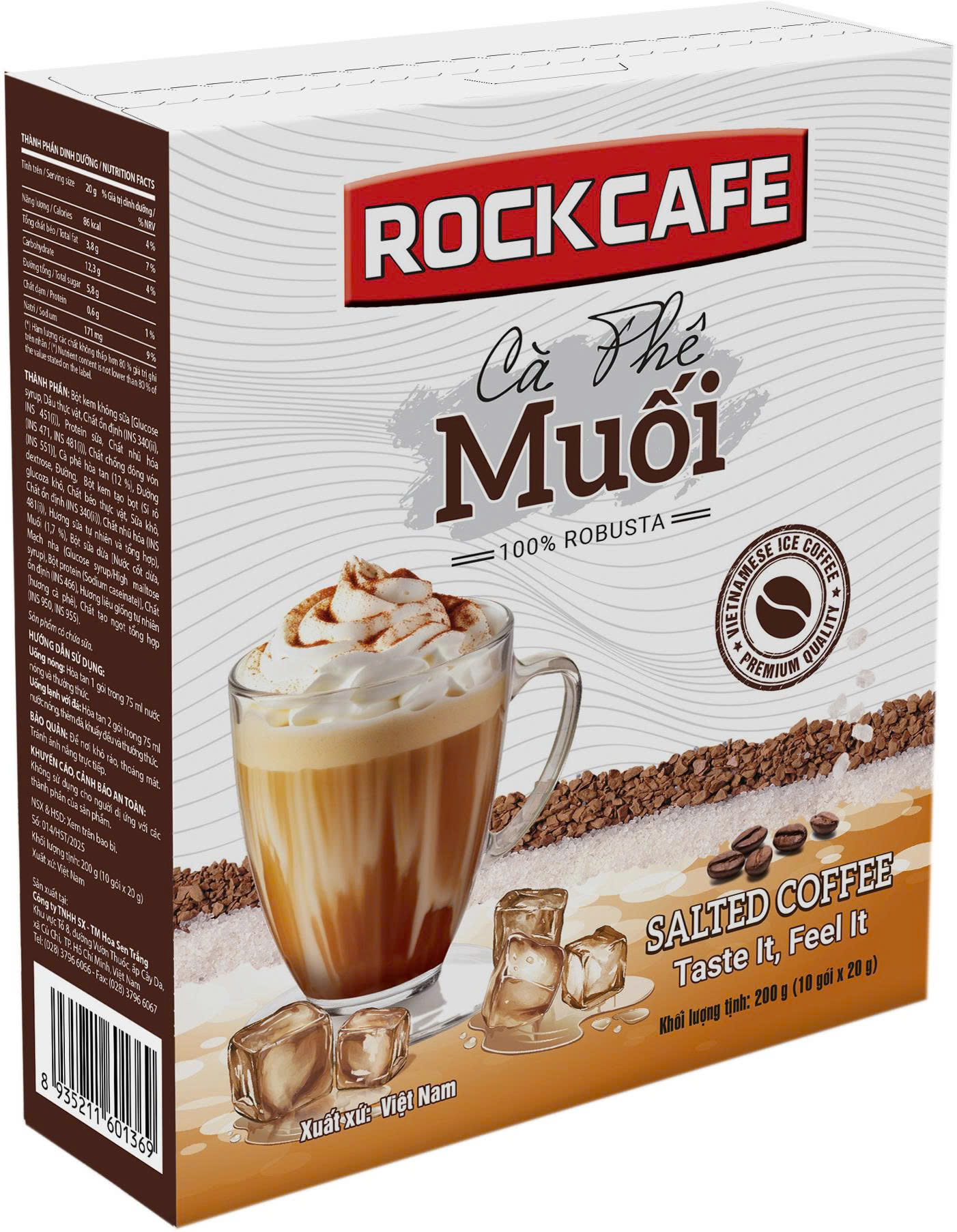 [MUA 2 TẶNG 1] Cà Phê Muối Hòa Tan - RockCafe - Cà Phê Muối Robusta - 10 gói.hộp