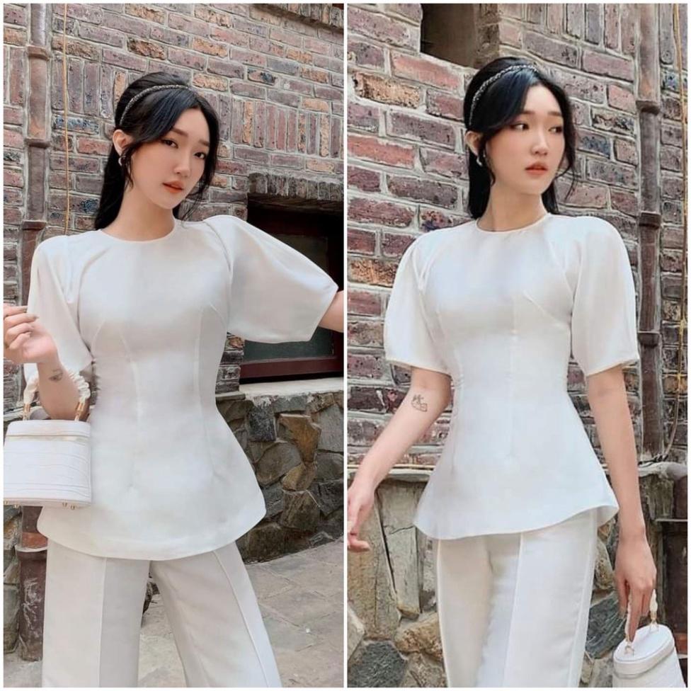 Áo trắng cổ tròn, tay ngắn, dáng xòe ivy.fashion đi biển dự tiệc dạo phố bigsize gợi cảm sexy