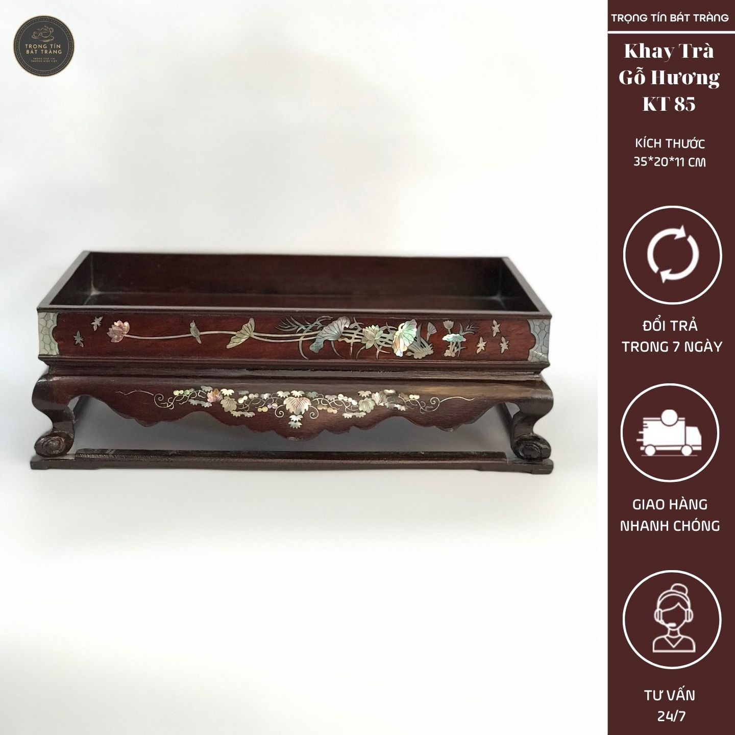 Khay Trà Gỗ Hương Hình Chữ Nhật  Kích Thước 35*20*11 cm KT 85