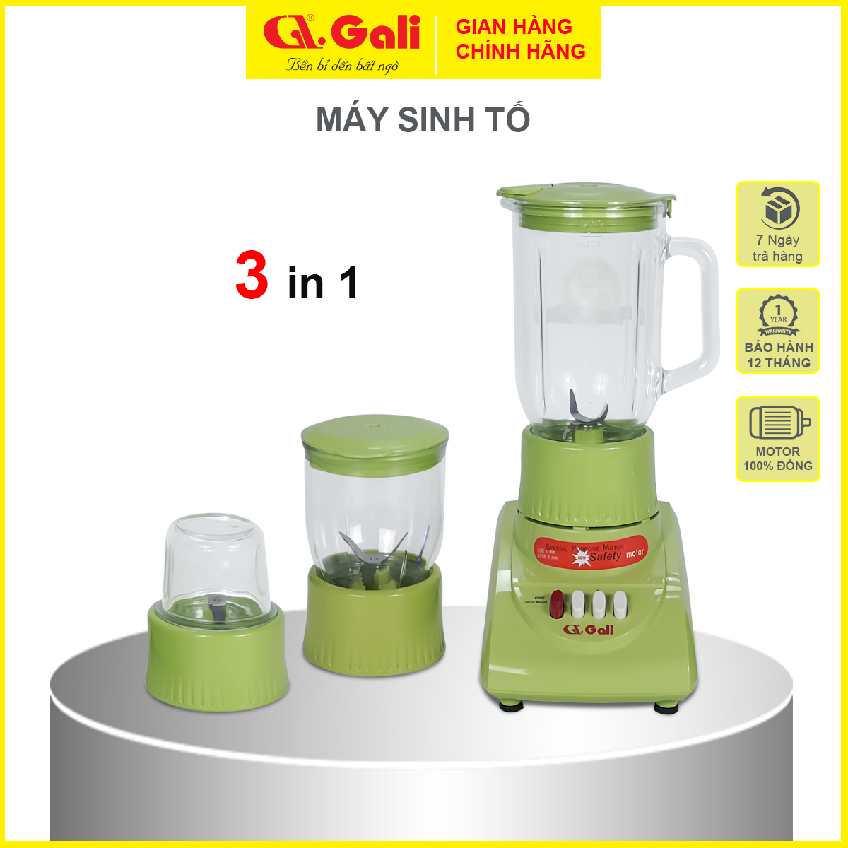 Máy xay sinh tố Gali 3in1, đa chức năng xay các loại sinh tố, rau củ quả, làm sữa hạt, xay các loại thực phẩm, gia vị, hàng chính hãng, bảo hành 12 tháng Gali