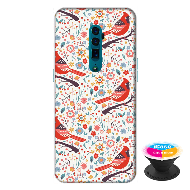 Ốp lưng điện thoại Oppo Reno 10X Zoom hình Chim và Hoa tặng kèm giá đỡ điện thoại iCase xinh xắn - Hàng chính hãng