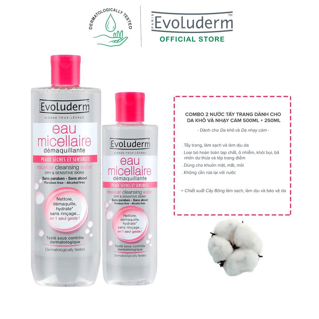 Bộ nước tẩy trang Evoluderm dành cho da khô và nhạy cảm